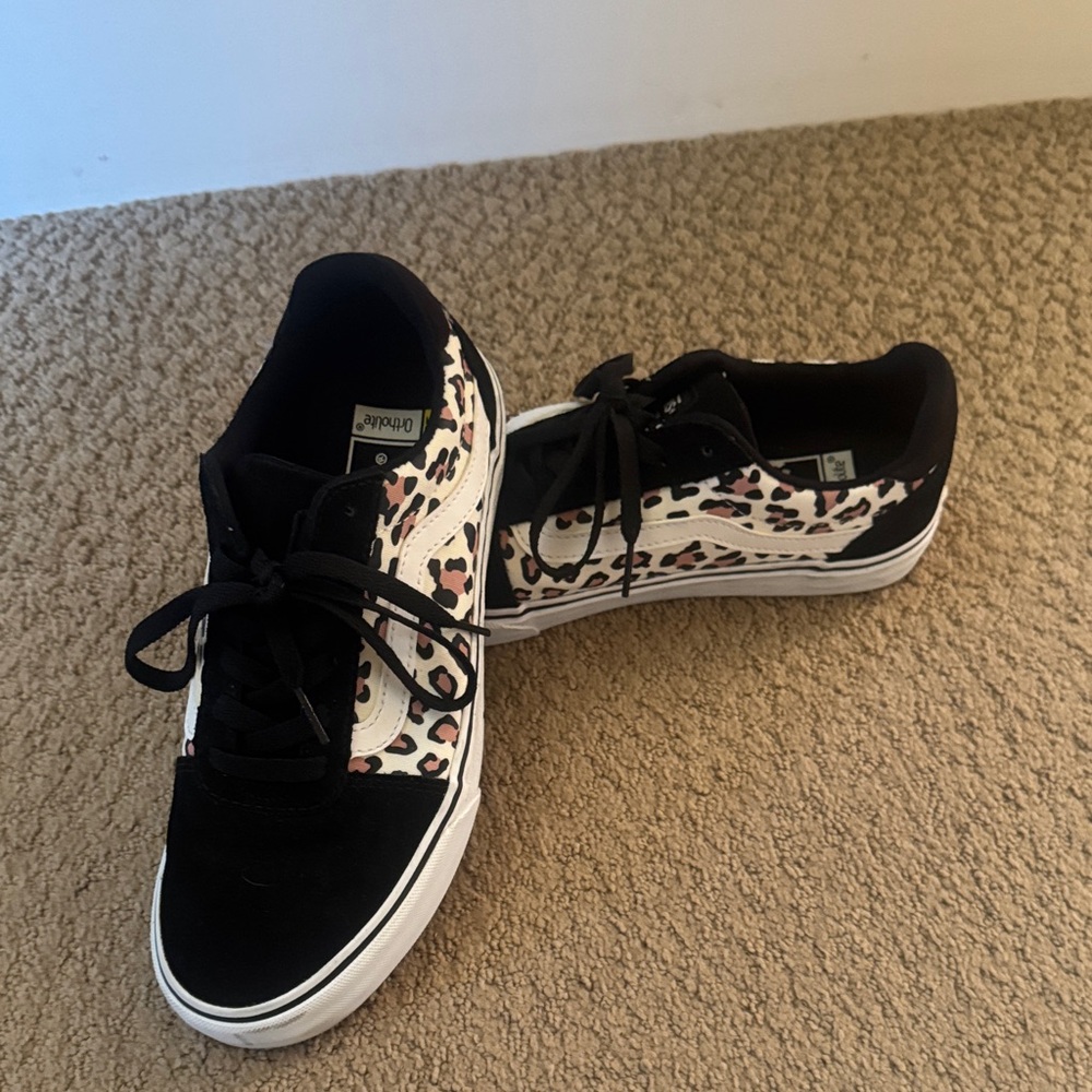 Vans Black and Leopard Pattern Sneakers